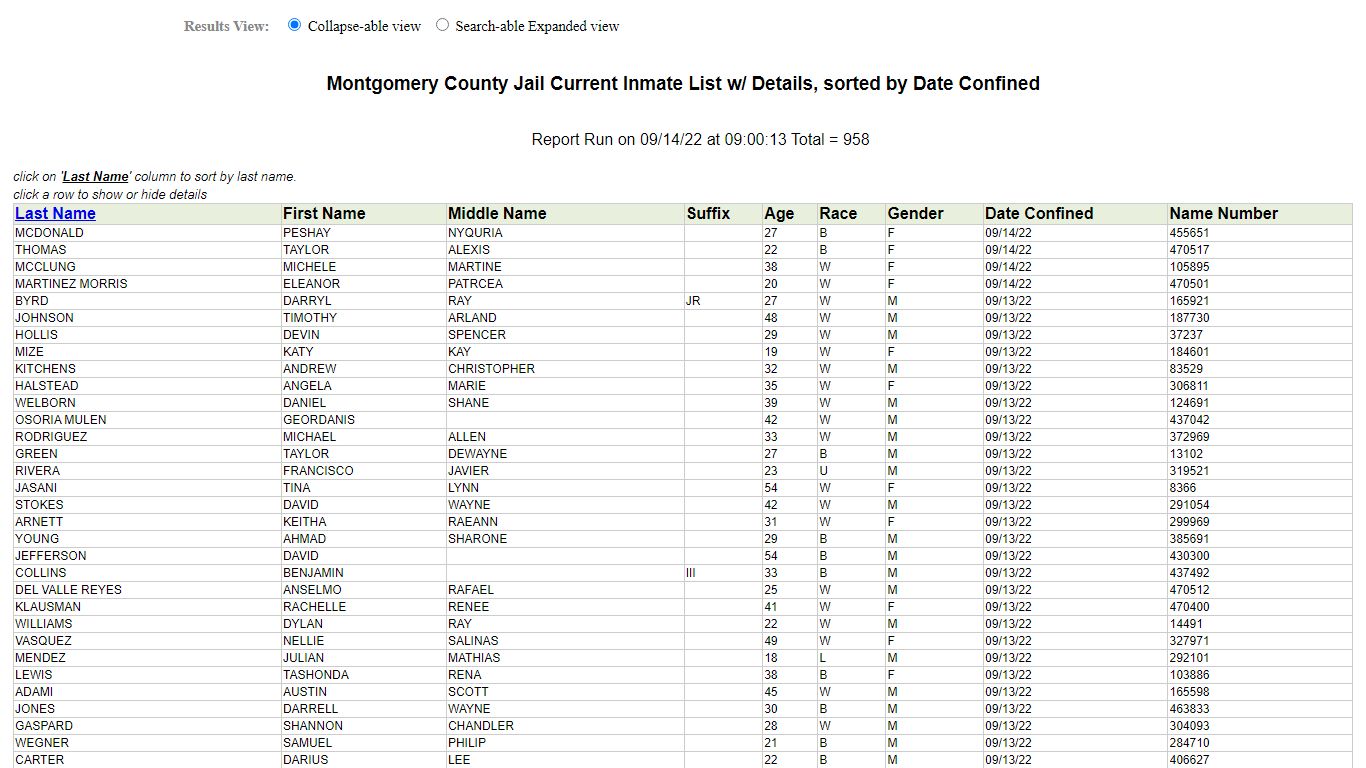 Jail Roster - Montgomery County, Texas